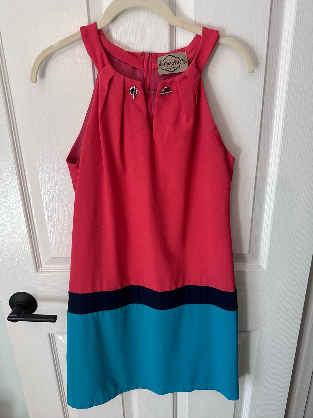 DejaVu Colorblock Shift Dress Pink Navy Turquoise
